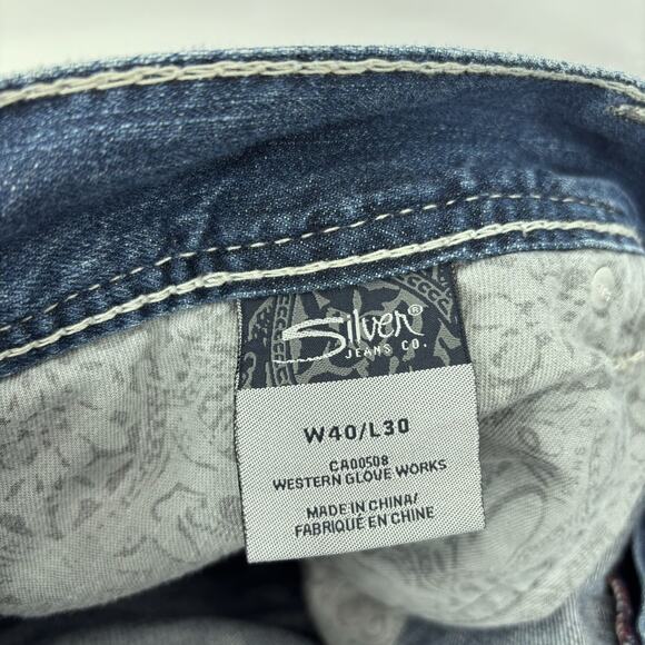 Silver Jeans Gordie 40x30 (Act 40x29) Straight Leg Blue Jean Denim Distressed - Picture 8 of 9